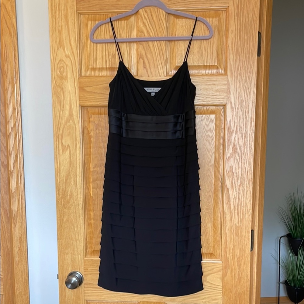 Anne Klein Black Pleated Tiered Mini Dress